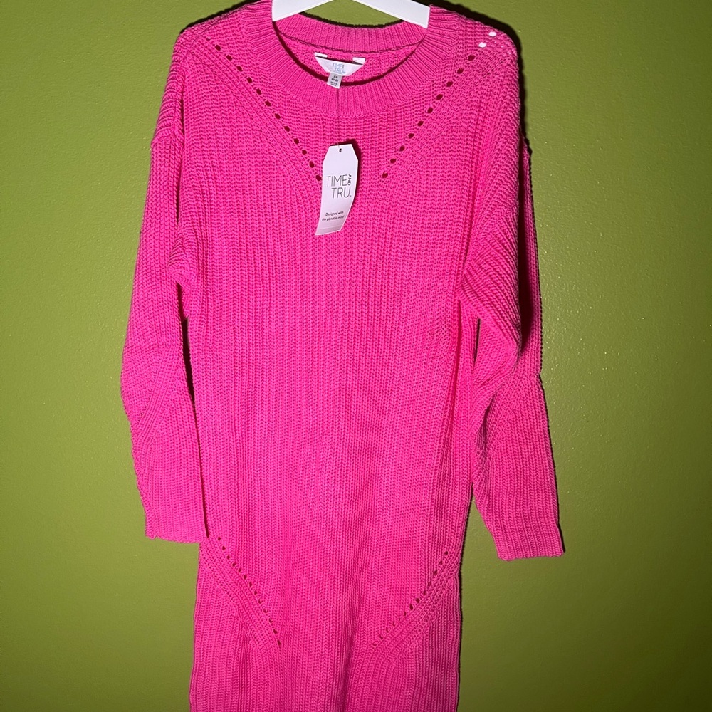 Hot Pink Knit Sweater Dress Time and Tru XS | Cozy Long Sleeve Fall Fit